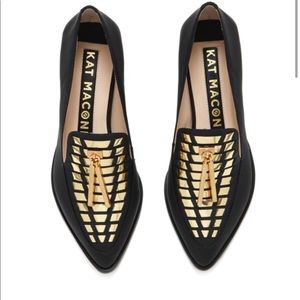 Kat Maconie Black Mirrored Leather Flat Loafers 8